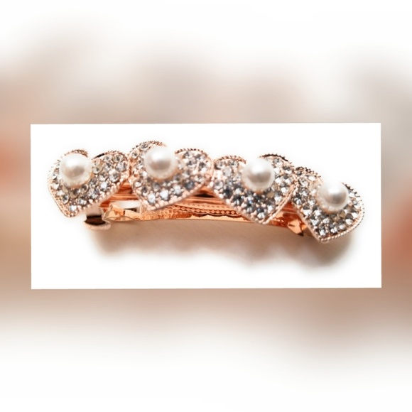 Crystal & Pearl Hear Spring Hair Clip Barrette (2) - Picture 2 of 4